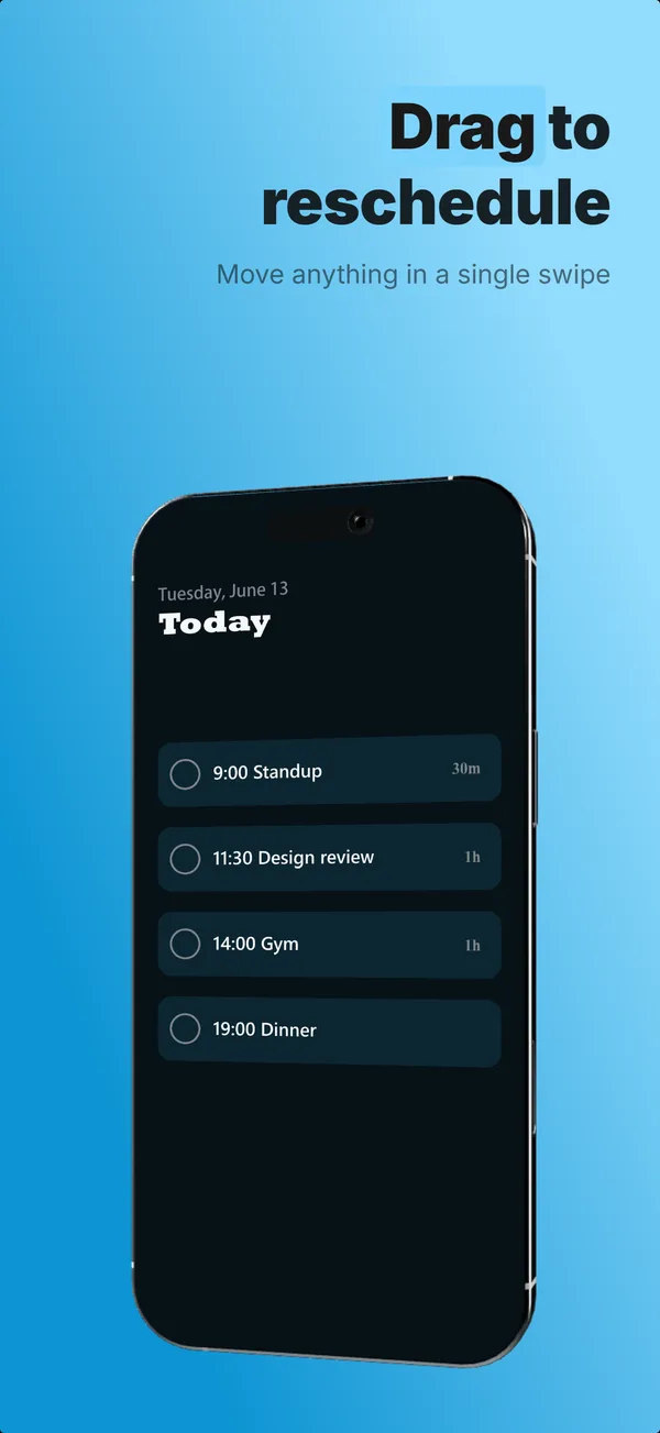 Slate App Store screenshot frame 3: Drag to reschedule