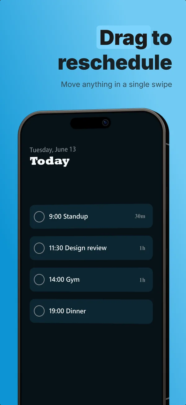Slate App Store screenshot frame 3: Drag to reschedule