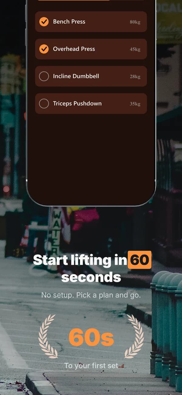 Rendered App Store screenshot, frame 3 of a fitness app set