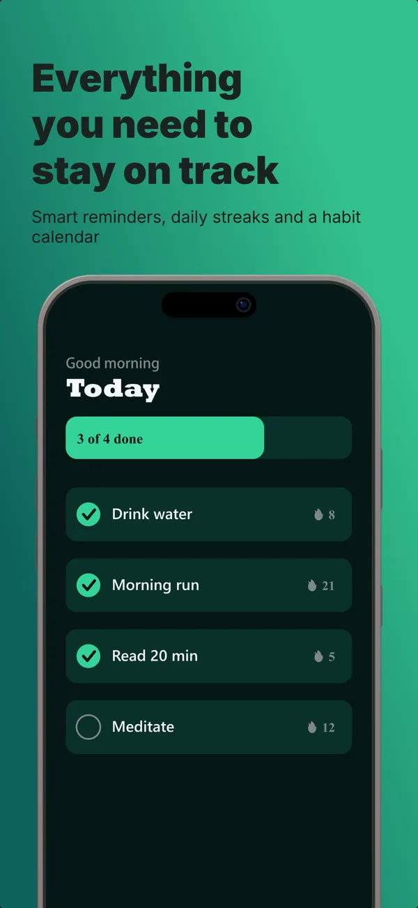 Habitly App Store screenshot frame 3: Everything you need to stay on track