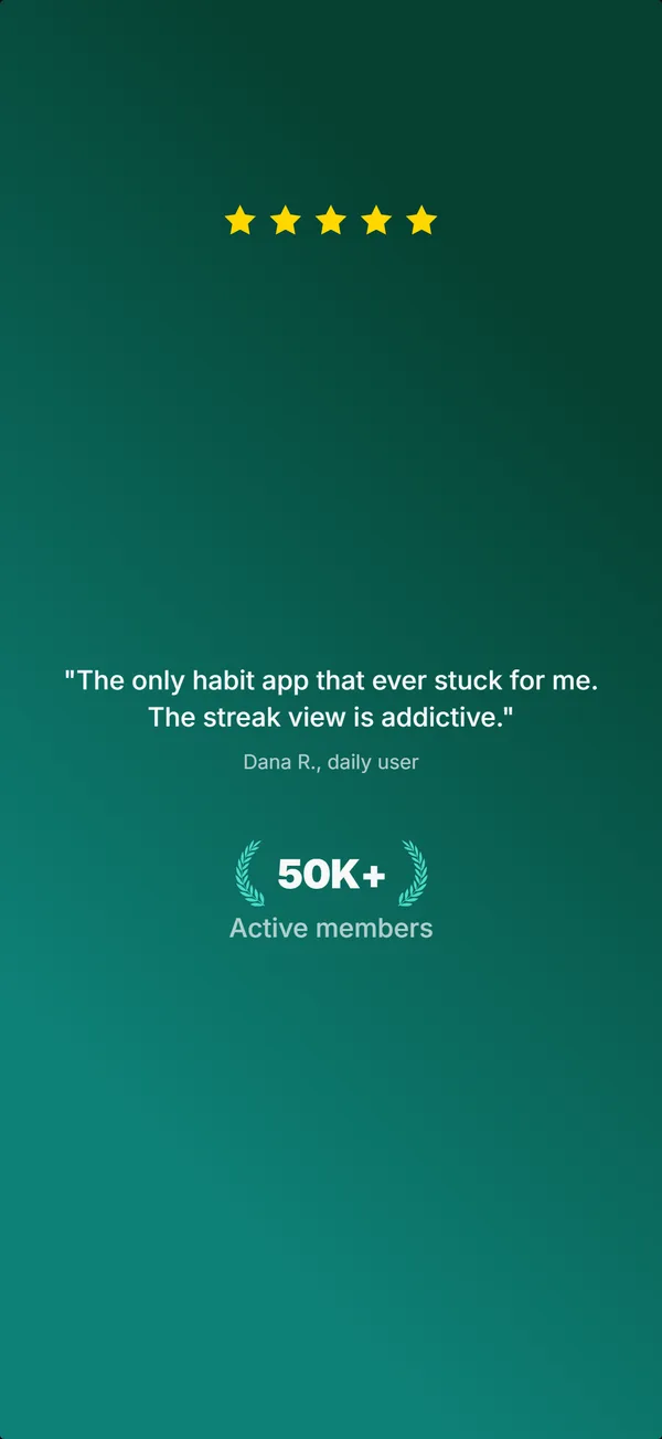 Habitly App Store screenshot frame 5: Loved by 50,000 builders