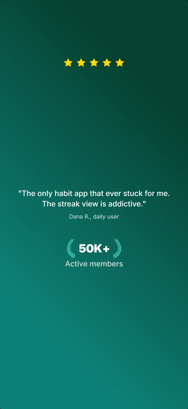 Habitly App Store screenshot frame 5: Loved by 50,000 builders