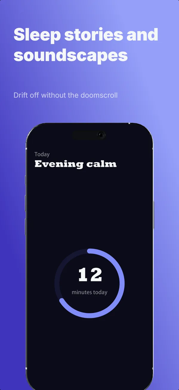 Stillwave App Store screenshot frame 3: Sleep stories and soundscapes