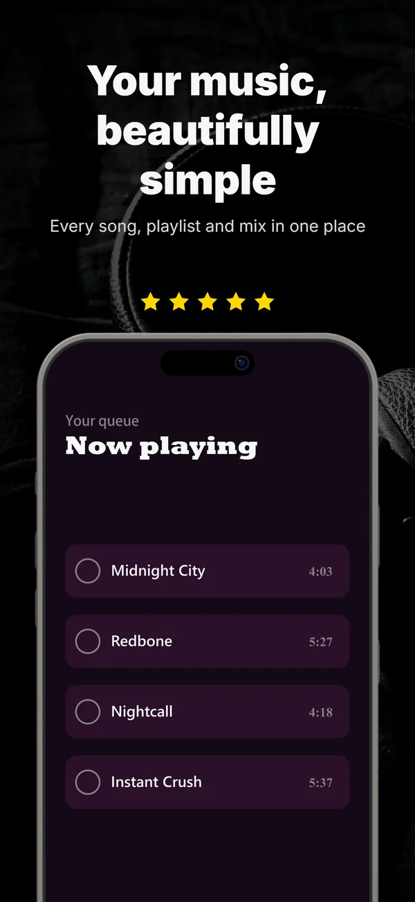 Resonant App Store screenshot frame 1: Your music, beautifully simple