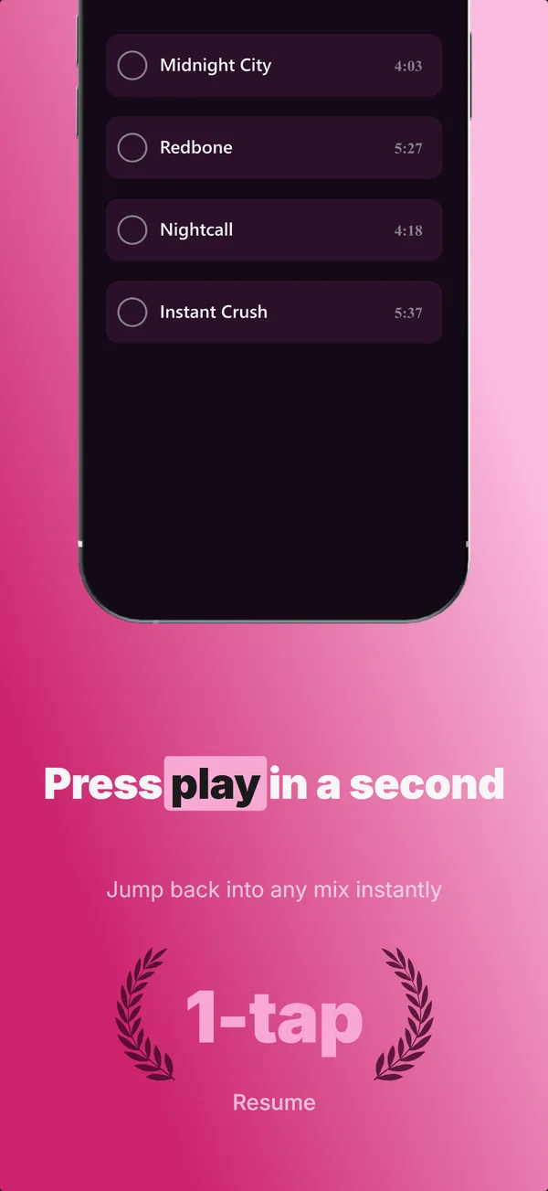 Resonant App Store screenshot frame 3: Press play in a second