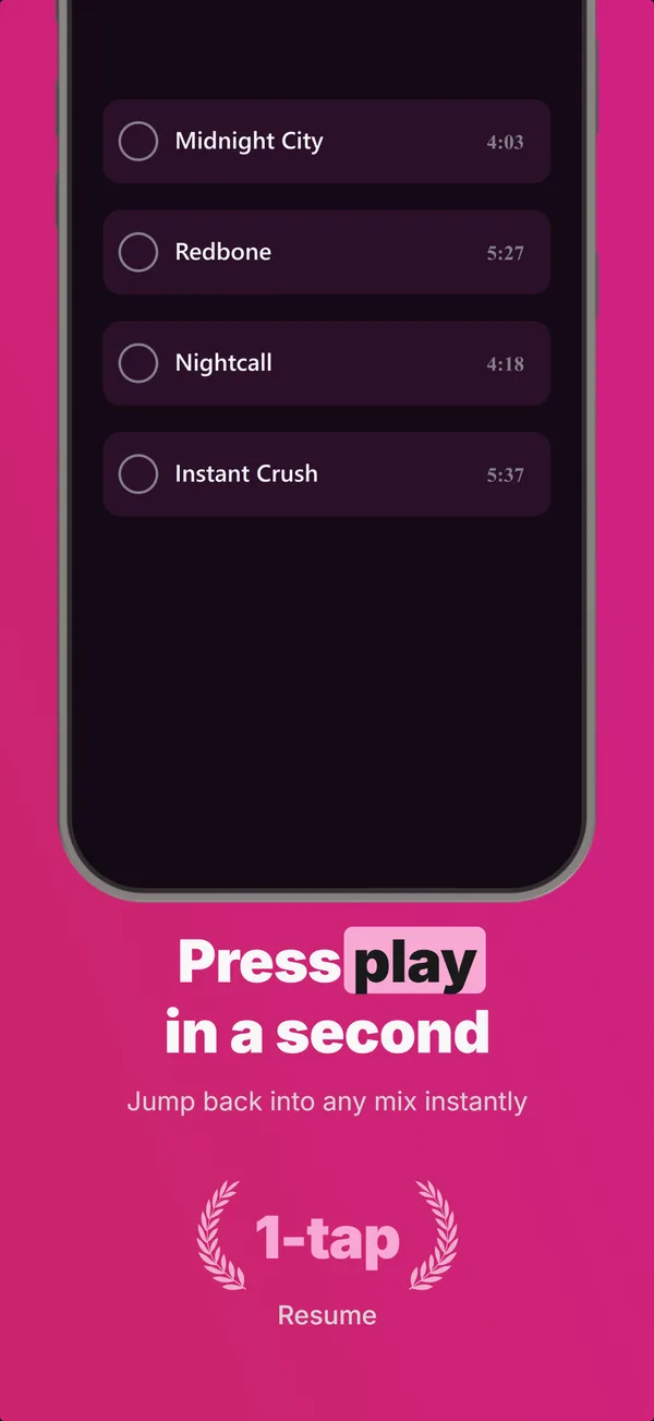 Resonant App Store screenshot frame 3: Press play in a second