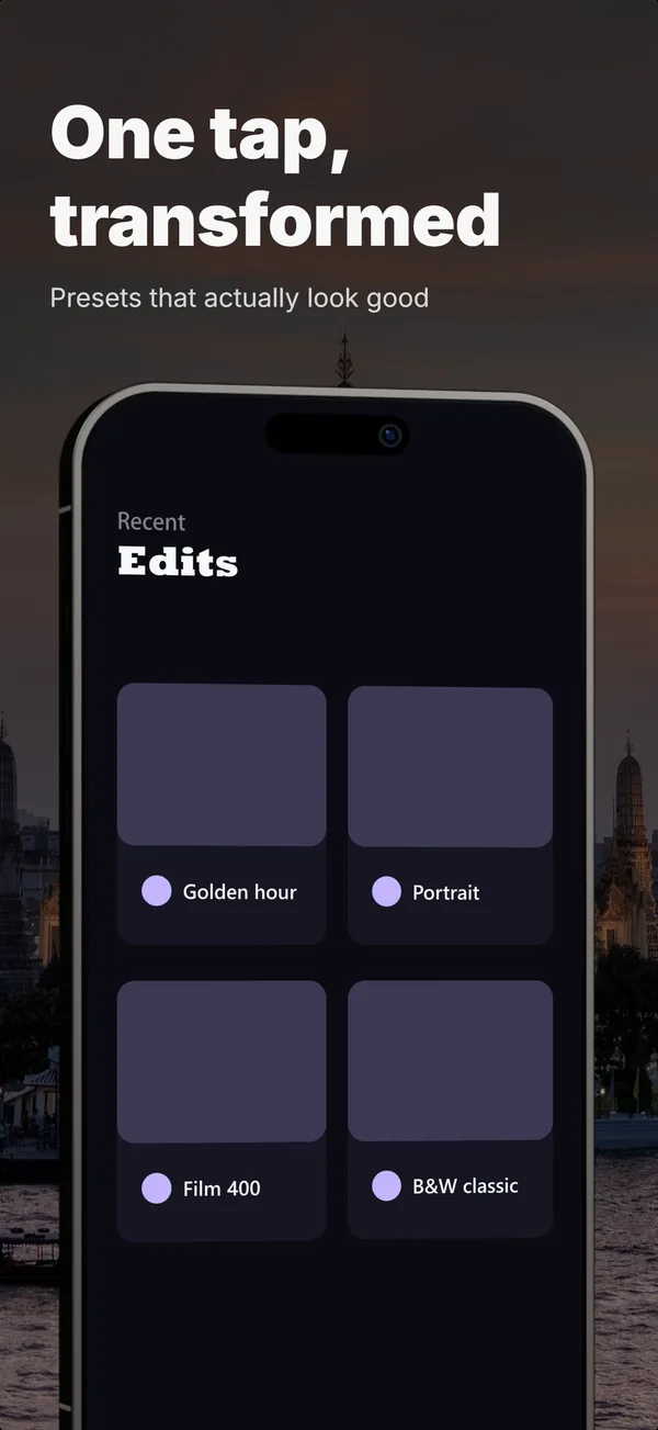 Lumen App Store screenshot frame 2: One tap, transformed