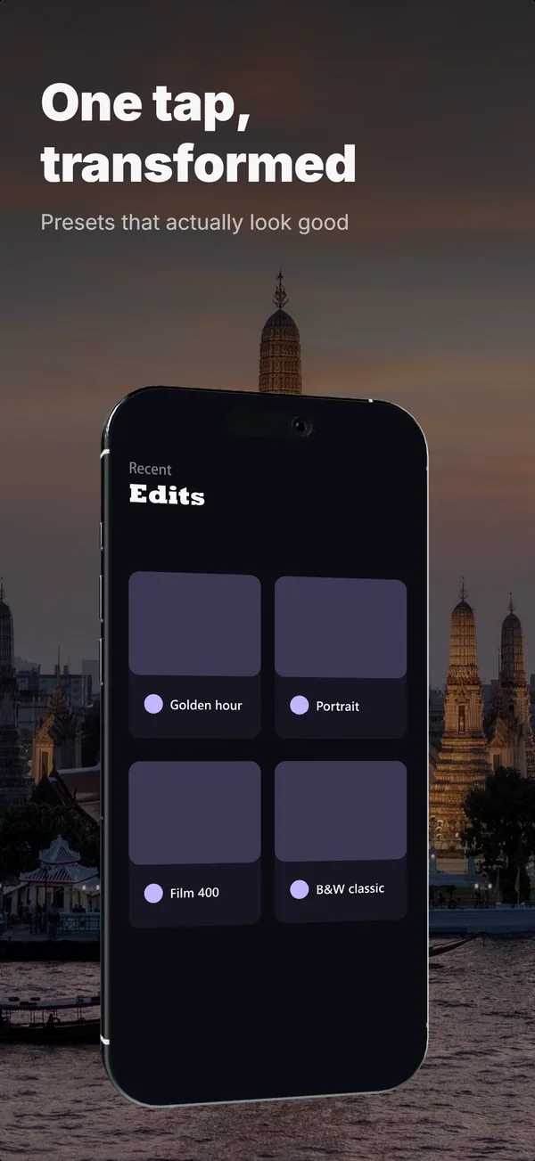 Generated App Store screenshot 2 of 5 for a photo editor app, sharing one palette and type scale across the set