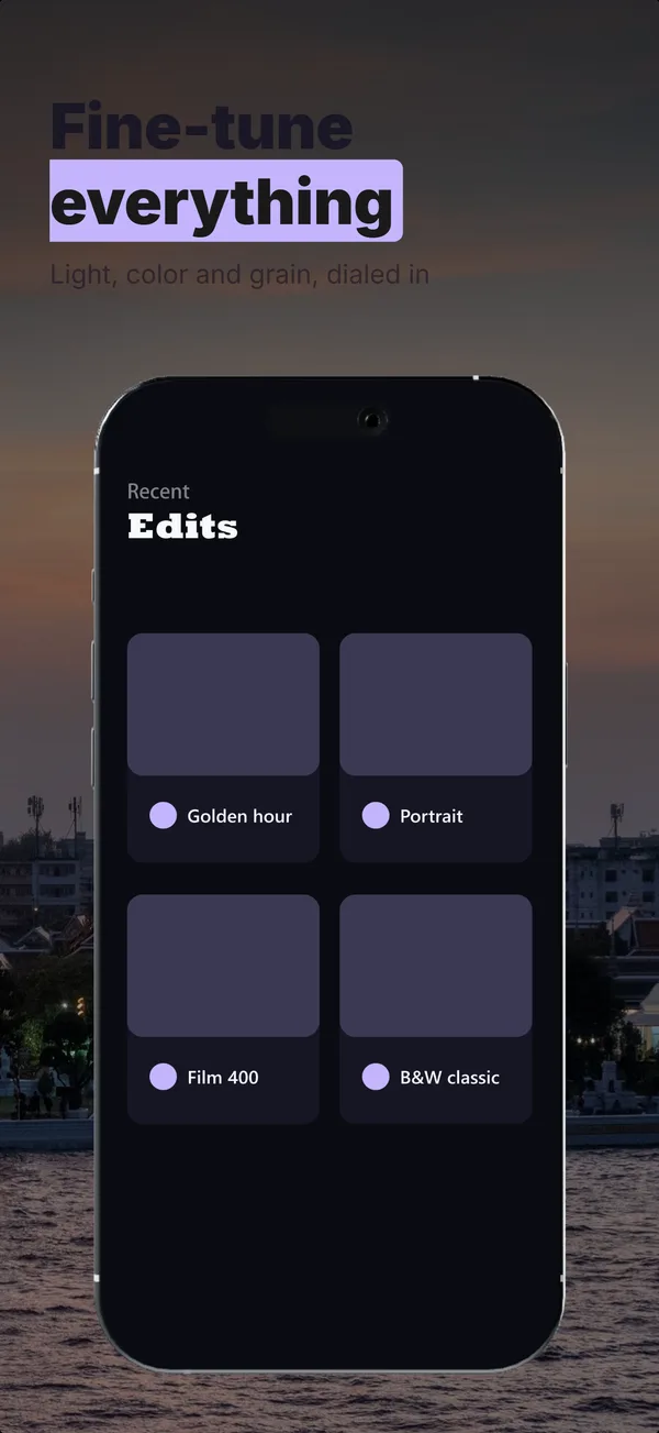 Generated App Store screenshot 3 of 5 for a photo editor app, sharing one palette and type scale across the set