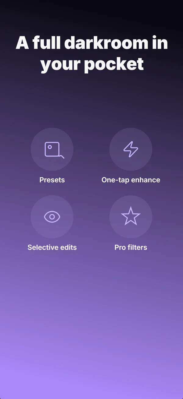 Generated App Store screenshot 4 of 5 for a photo editor app, sharing one palette and type scale across the set