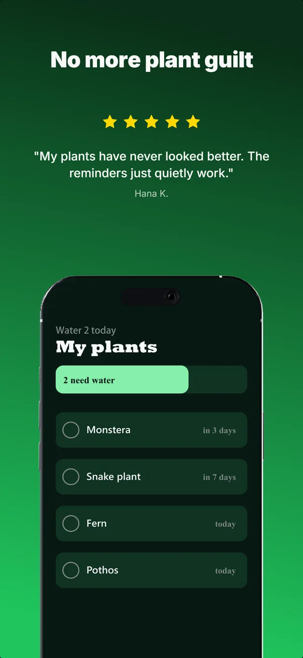 Sprig App Store screenshot frame 4: No more plant guilt