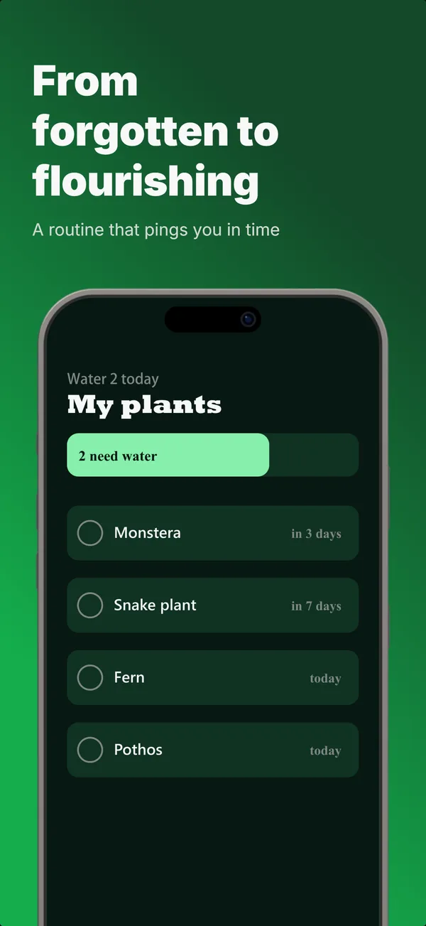 Sprig App Store screenshot frame 5: From forgotten to flourishing