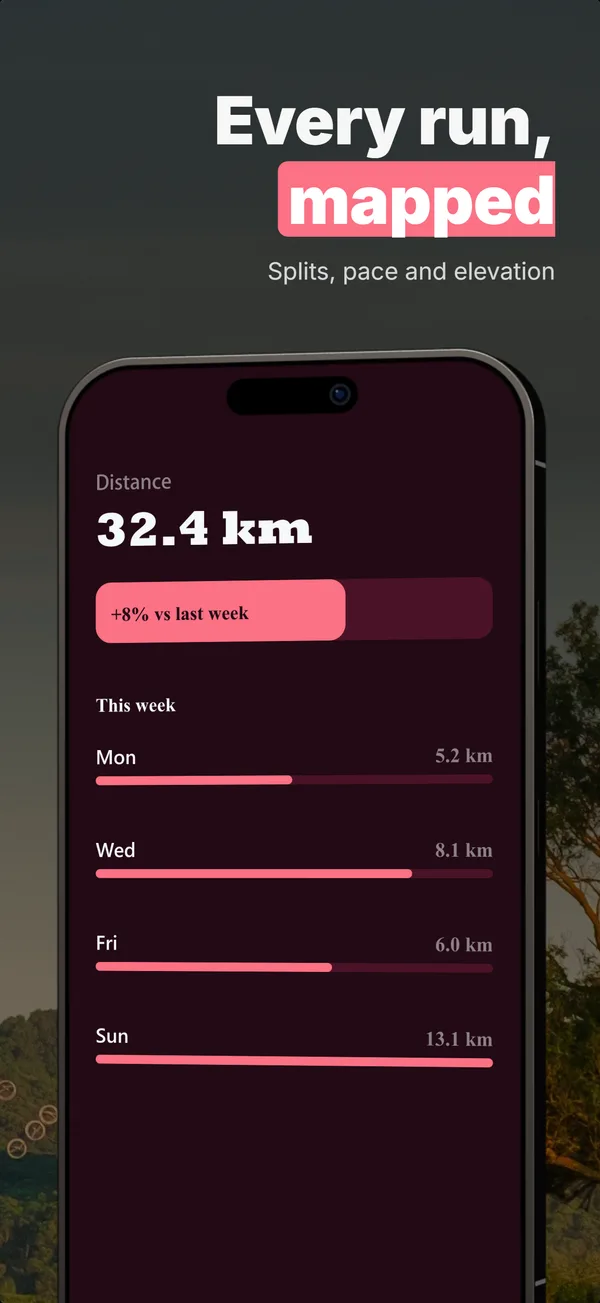 Strideway App Store screenshot frame 2: Every run, mapped