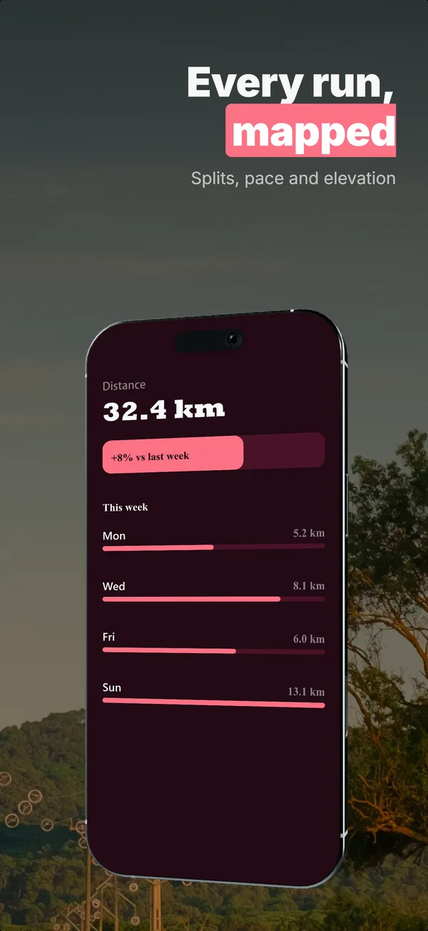 Generated store listing screenshot 2 of 5 for a running tracker app, sharing one palette and type scale across the set