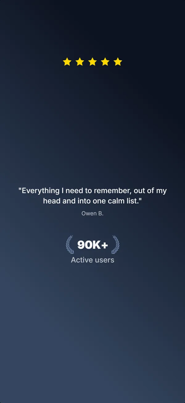Cleartask App Store screenshot frame 5: Trusted by 90,000 doers