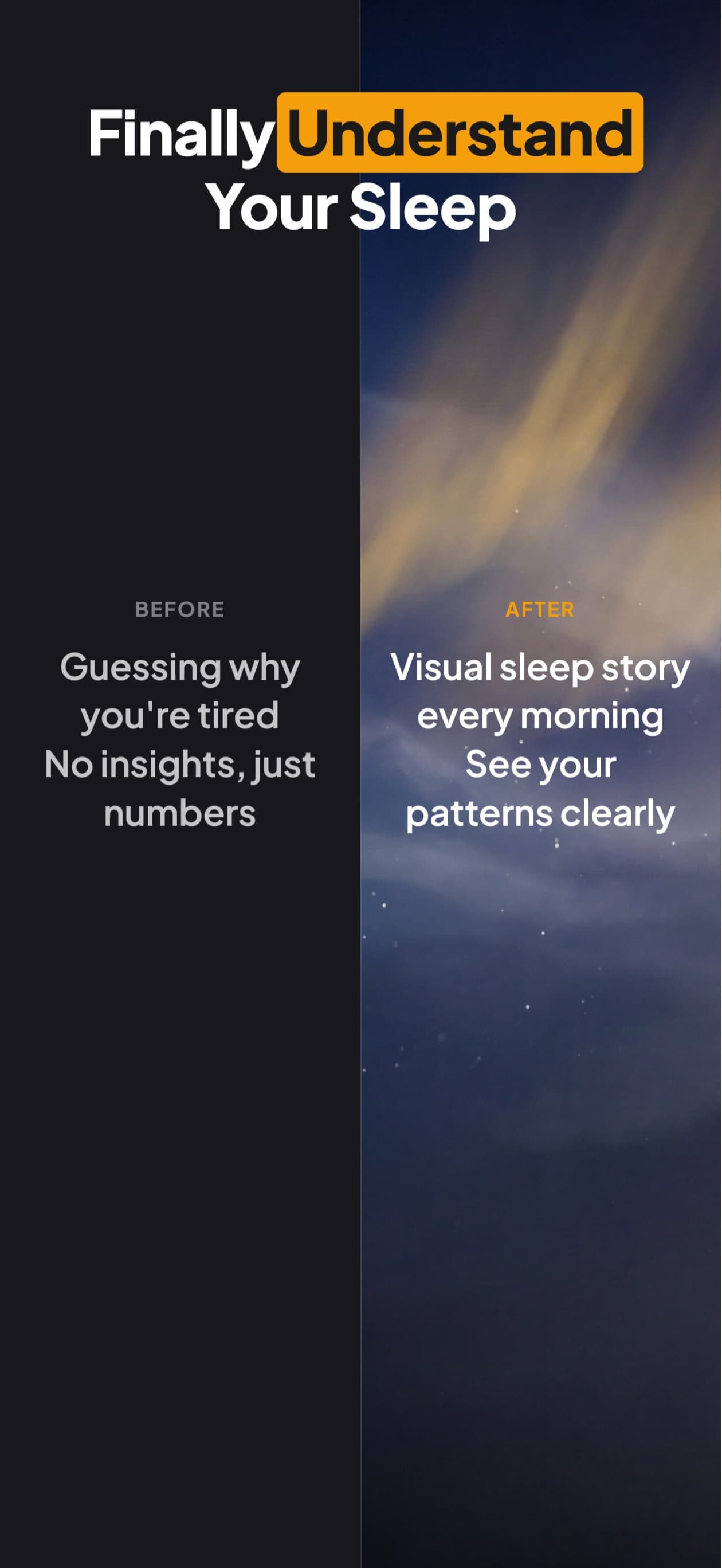 Panoramic App Store screenshot card 1 of 6, one continuous aurora night sky