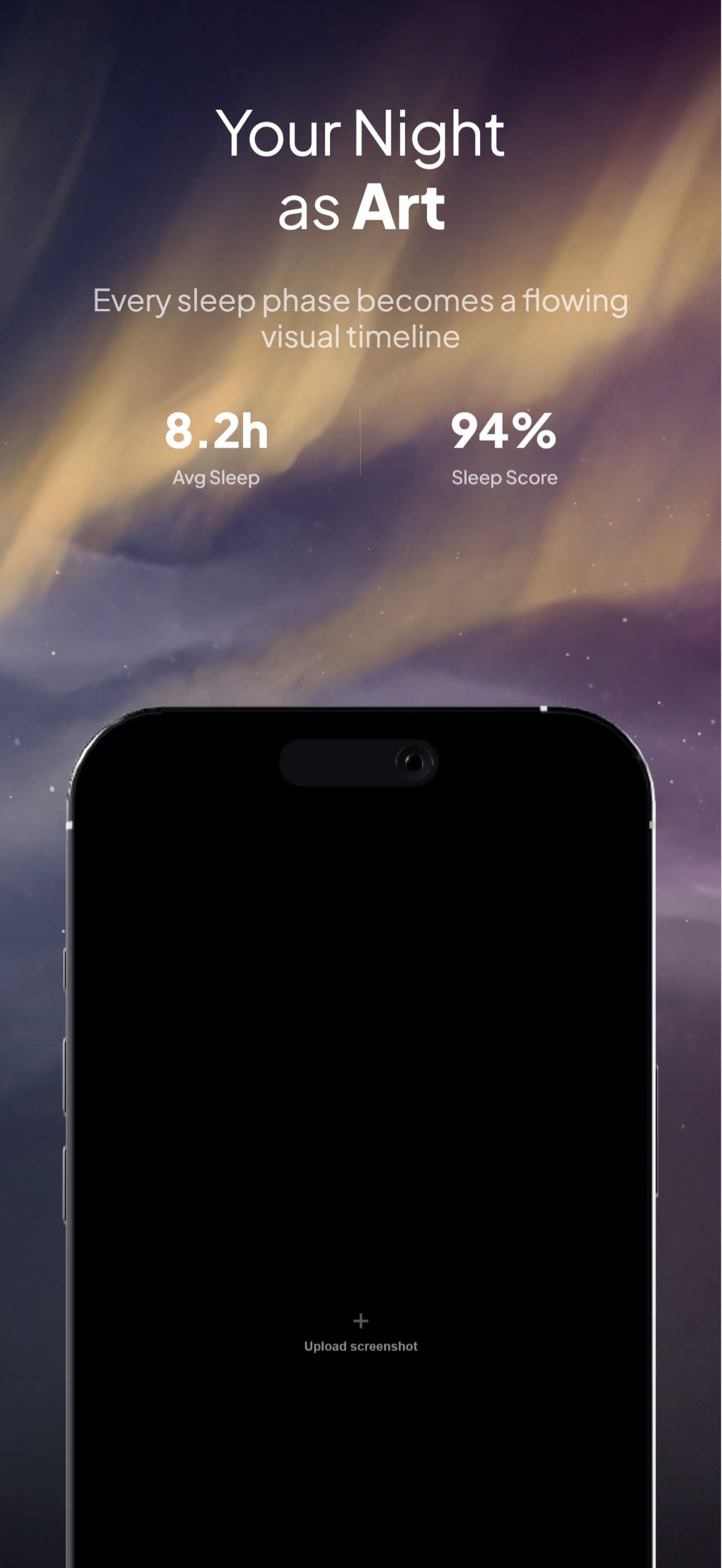 Panoramic App Store screenshot card 2 of 6, one continuous aurora night sky