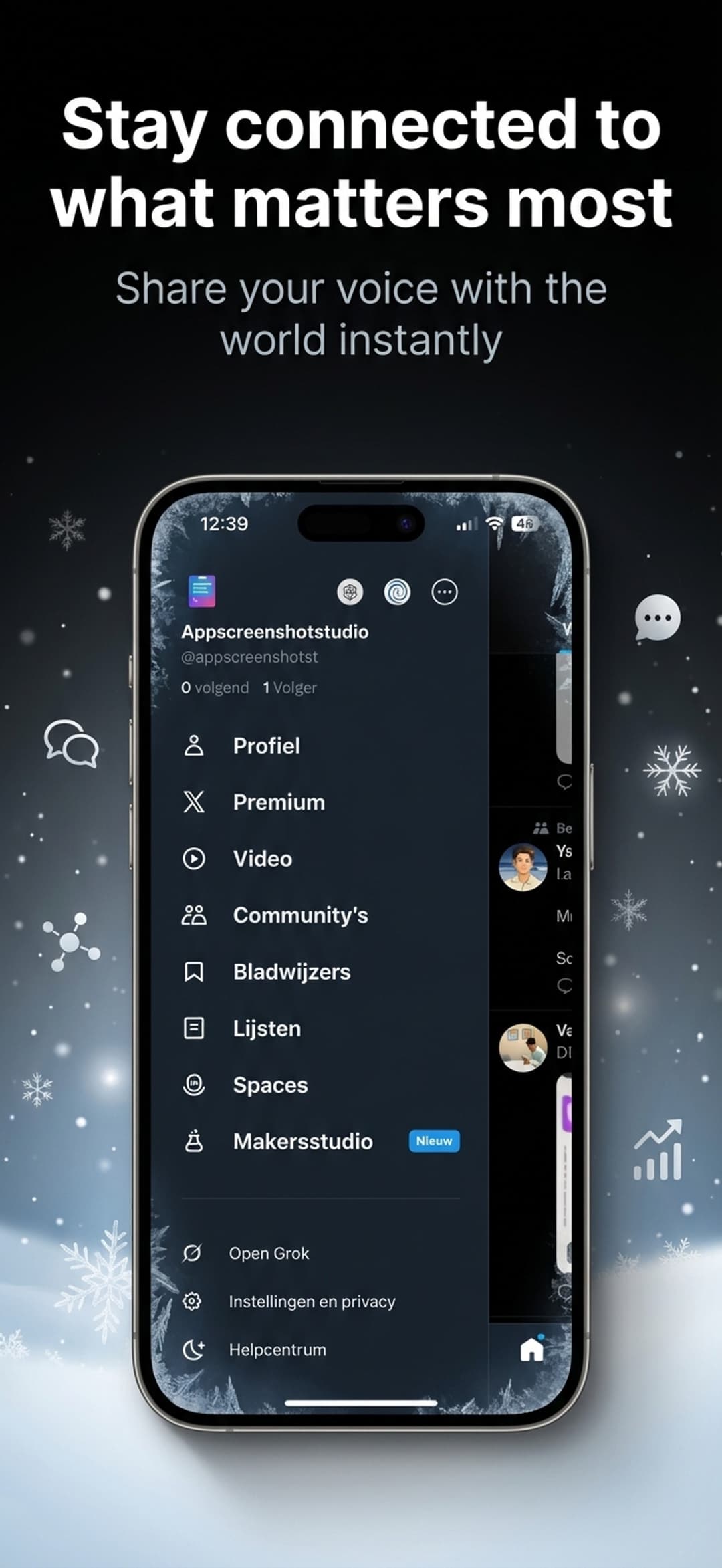 Winter-themed App Store screenshot generated from a single prompt